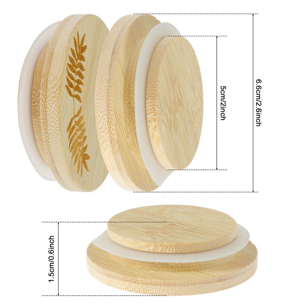 12Pcs Wooden Mason Jar Lids Reusable Bamboo Mason Jar Lid with Silicone Sealing Rings Leak-Proof Wide Mouth Lid Storage Can Lids