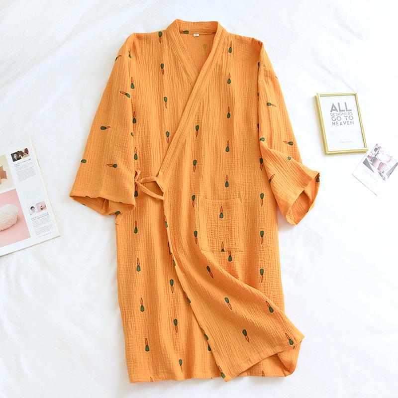 

Women s Crinkle Cotton Japanese Kimono Robe - Thin, Loose, Tie-Belt Bathrobe Sleepwear Medium