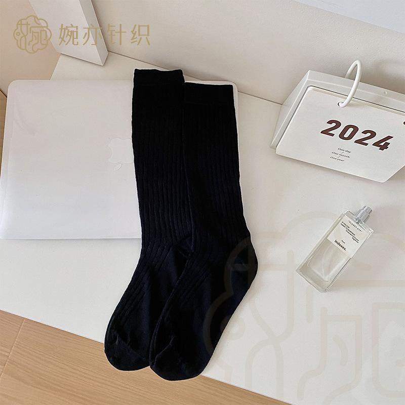 

Women s Summer Thin Solid Color Stripe Hollow Mesh Cotton Medium Tube Pile Socks 1 pair чёрный