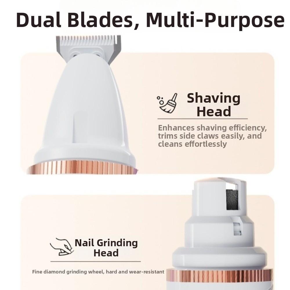Low Noise Electric Dog Hair Trimmer Powerful Motor Dual-Head Design Cat Nail Grinder USB Charging Professional Pet Grooming Tool