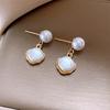 New French Shell Imitates Pearls Dangle Earring for Women Simple Unique Geometric Ear Zircon Wholesale Christmas Gift