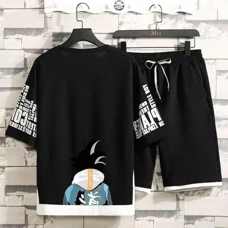 Męski Letni Zestaw Szortów Strój na Siłownię Studencki T-shirt z Krótkim Rękawem z Nadrukiem 3D Męski Top Treningowy Szybkoschnący