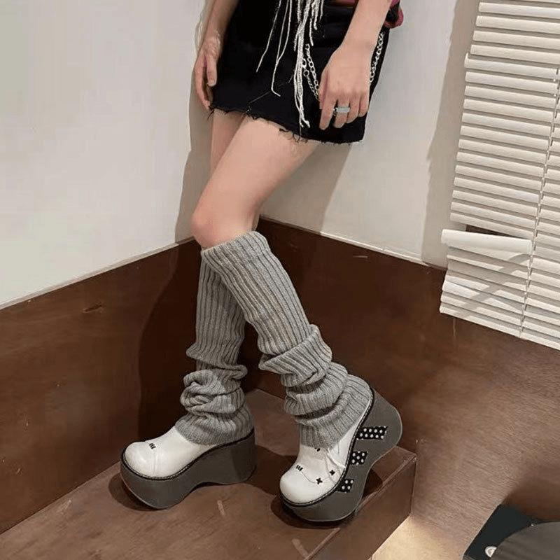 Japanese Lolita Knitted Calf Socks - Slimming Leg Covers, Shape-Enhancing JK Style