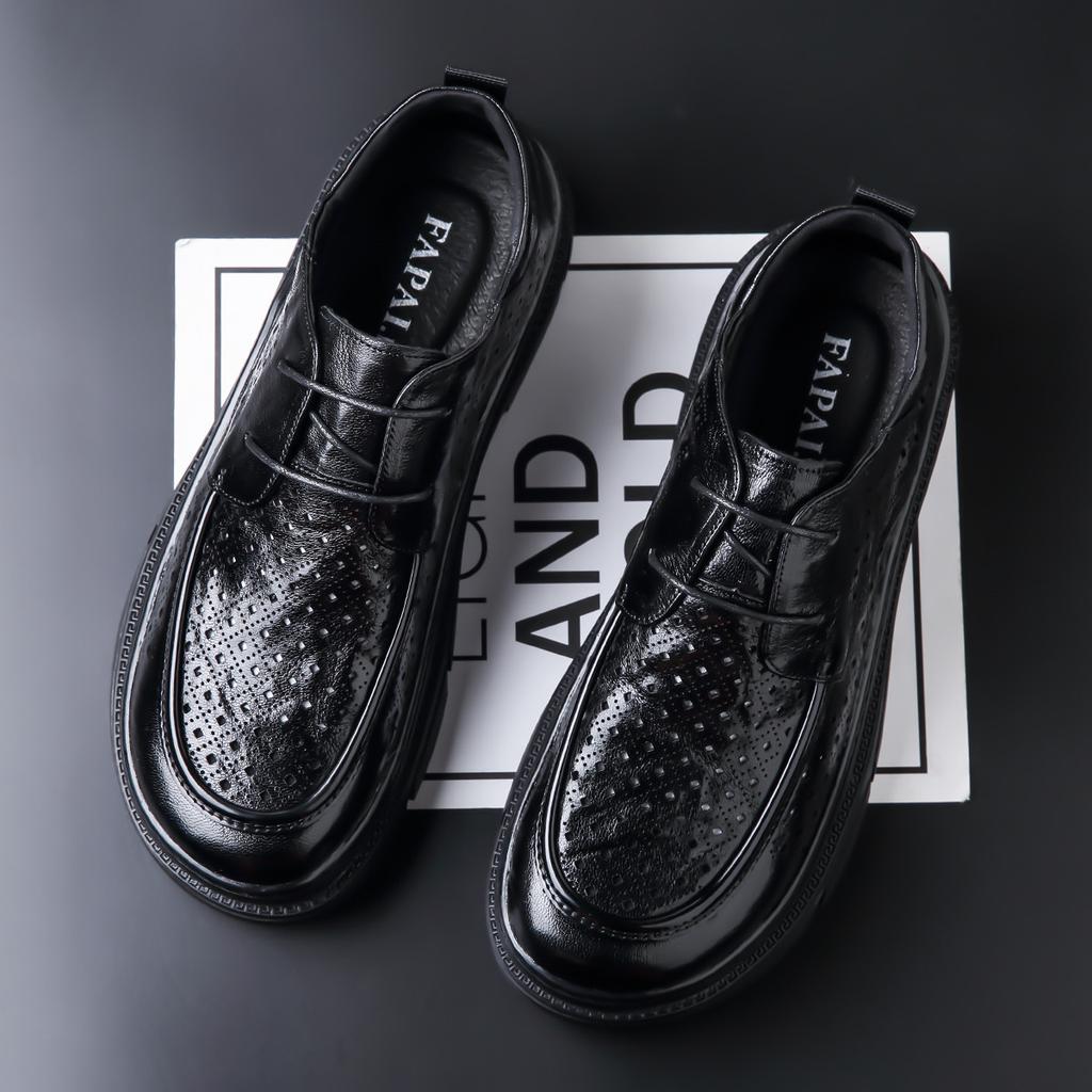 2025 men's summer leather shoes high-end leather men's shoes first layer sheepskin business leisure hollow leather shoes British style