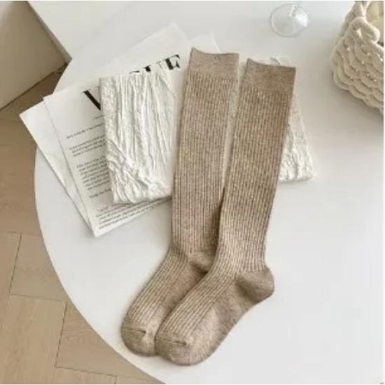Lange Socken für Damen, Kaschmir, Damenstiefel, einfarbig, Wolle, Oberschenkelstrumpf, dünn, lässig, Baumwolle, über dem Knie, flauschige lange Kniestrümpfe für Damen