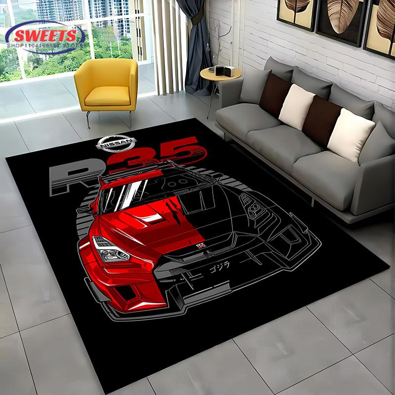 3D HD Printing Classic GTR Racing Car Area Rug,Carpet for Living Room Bedroom Sofa Doormat Decor Rug Non-slip Floor Mat Alfombra