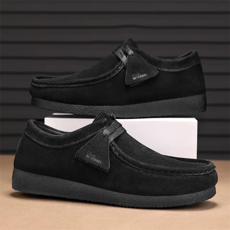 Fashion Khaki Casual Shoes For Men Suede Leather Loafers Men Platform Slip-on Men's Driving Shoes Lightweight Leisure Men Shoes