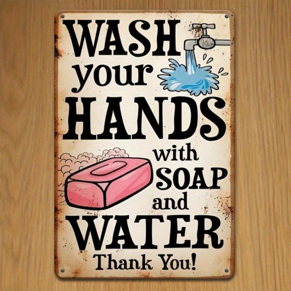 Retro Wash Hands Metal Sign Vintage Bathroom Kitchen Wall Decor Rustic Farmhouse Tin Plaque