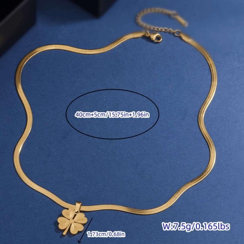 1 Stück Klassische und luxuriöse 18K vergoldete Edelstahl Schlangenkörper-förmige Gliederkette mit Glücksklee-Anhänger, geeignet für Damen für den Alltag