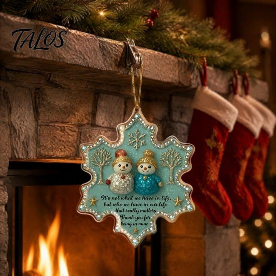 Decorative Window Wall Hangings Snowman Friend Acrylic Hanging Ornament, 2D Xmas Tree Decor with Warm Friendship Engraved Gratitude Keepsakes Message,