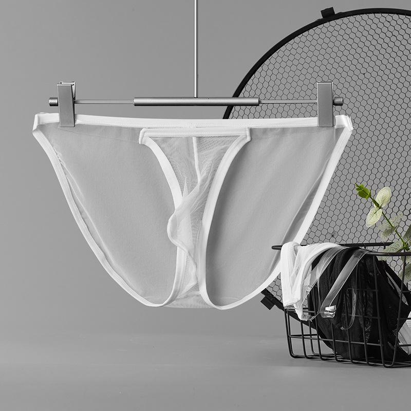 Pánské síťované slipy s nízkým pasem z ledového hedvábí s U-vypouklým předním dílem