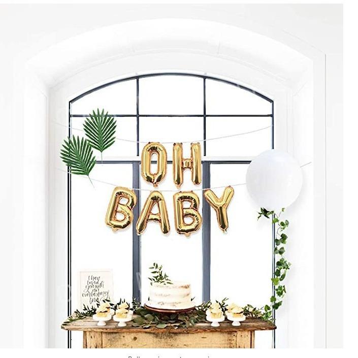 Gold Oh Baby Aluminum Film Balloon, Grape Leaf Decoration, White Birthday Confession Balloon Arch Bridge Kit