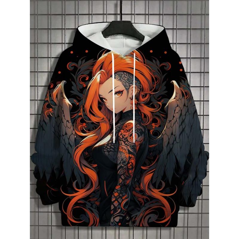 Men's Japanese Style Samurai Girl 3D Hoodies Fashion Cool Daily Anime Pullover Sweatshirt Outdoor Casual Party Holiday Tracksuit