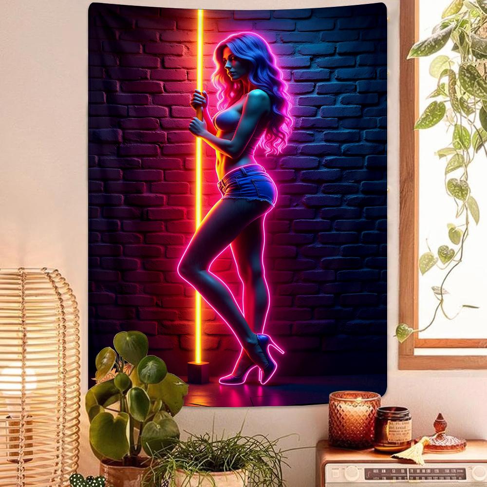 Neon Art Tapestry Human Silhouette Cyberpunk Waterproof Bar Backdrop Studio Wall Decor Cyber Style Room Home Decor