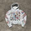 RogueWave American Retro Hooded Sweater for Men and Women Couple Models Skull Lazy Wind Print Hooded Long-sleeved Zipper Hooded Sweater