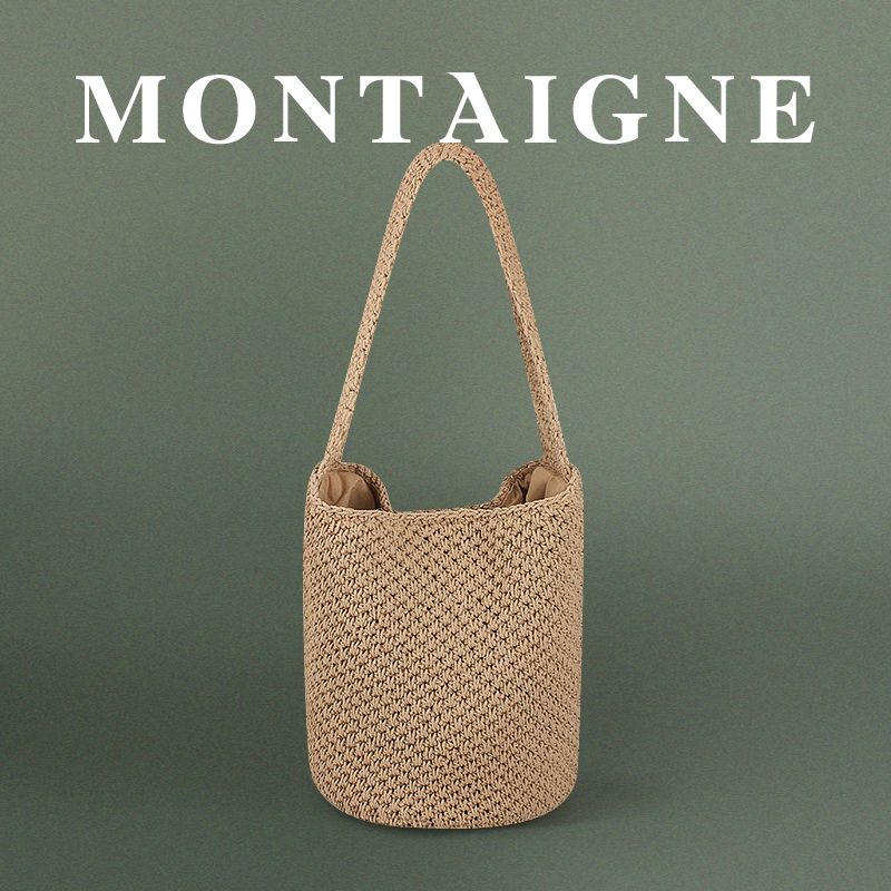 French Montaigne French style Handmade Knitted Shoulder Bag Woven Bucket Bag Versatile Commuter Wool Bag