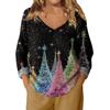 Women's Fashion Casual Long Sleeve Christmas Star Print V-Neck Top