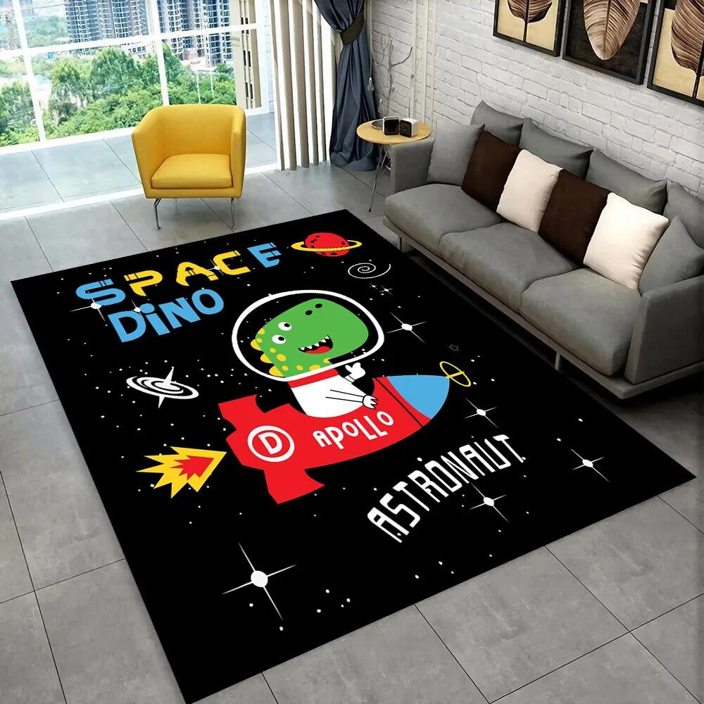 3D Cartoon Dinosaur Space Cute Dino Children Area Rug,Carpet for Living Room Bedroom Sofa Doormat Decoration, Non-slip Floor Mat