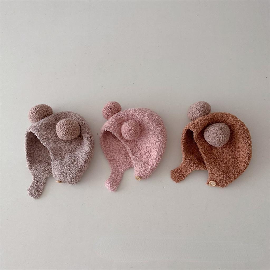 Autumn and Winter New Baby Ear Protection Hat Warm and Cold Resistant Hat Comfortable Baby Double Ball Soft Glutinous Headband Hat