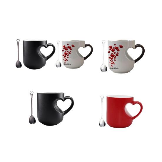 Heart-Shaped Color Changing Mug Double-Sided Vibrant Printing Ceramic Cup Heat Sensitive Coffee Cup Fun Novelty Gift for Valentine's Day And Christmas
