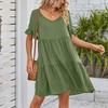 Women's Fashion Short-sleeved Summer Casual V-neck -layer Pleated Dress