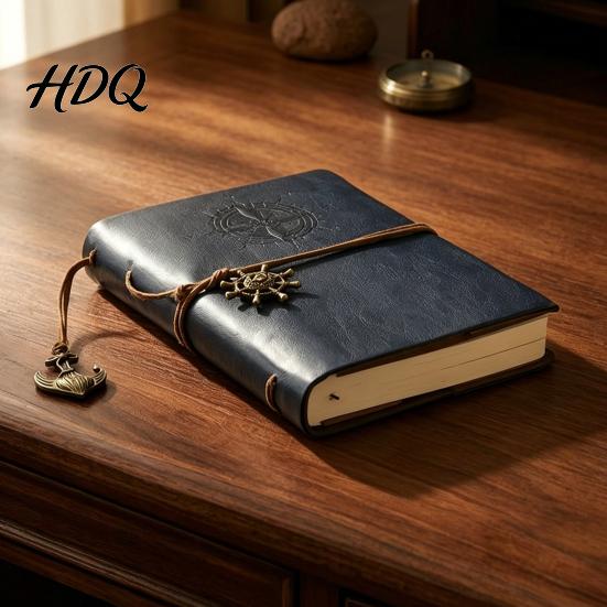 Sketchbook Notebook Faux Leather Binder 6 Ring Loose Leaf Vintage Personal Wear-resistant Journal Planner with Retro Steering Wheel Pendant