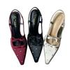 Premium temperament bow square head black rhinestone single shoes women's Mary Jane high heels