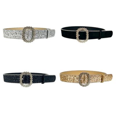 Blingbling Rhinestones Buckle Belt for Women Girl Sequins PU Belt for Evening Party Dresses New Year Party Waist Ornament