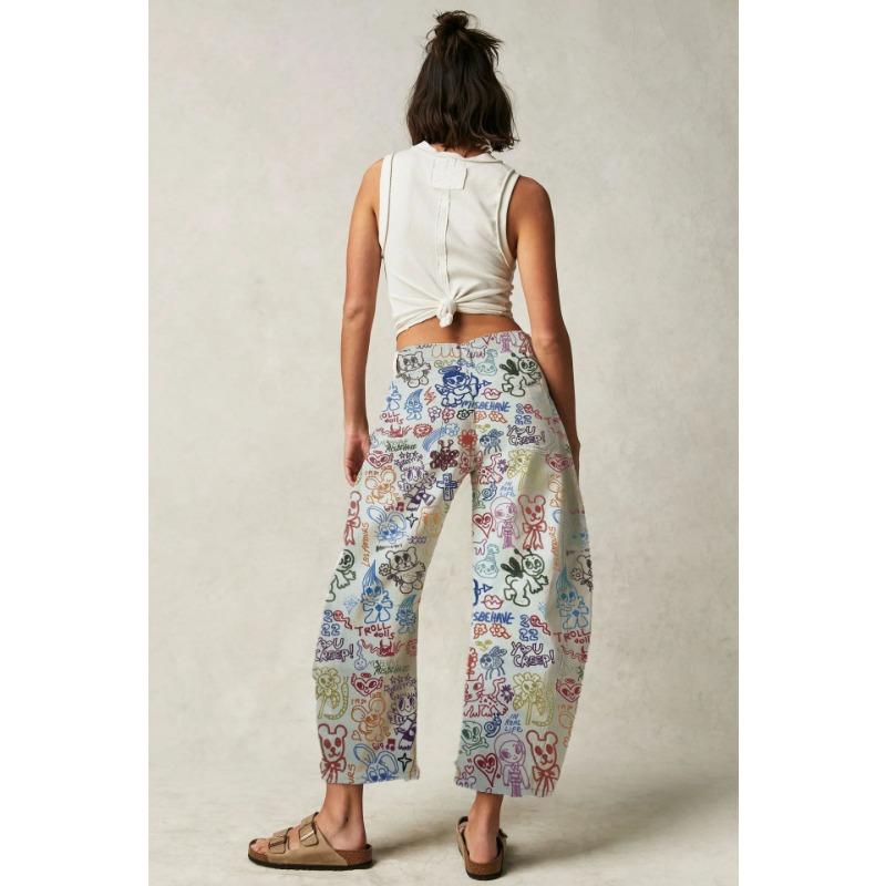 VEZFAA Women's Fashion Casual Flower Pattern Print High Waist Trousers Pants & Capris