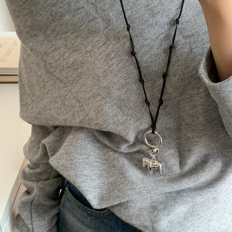 Pony Anhänger Lange Halskette Für Damen Herren Hip-Hop Punk Pulloverkette Schmuck