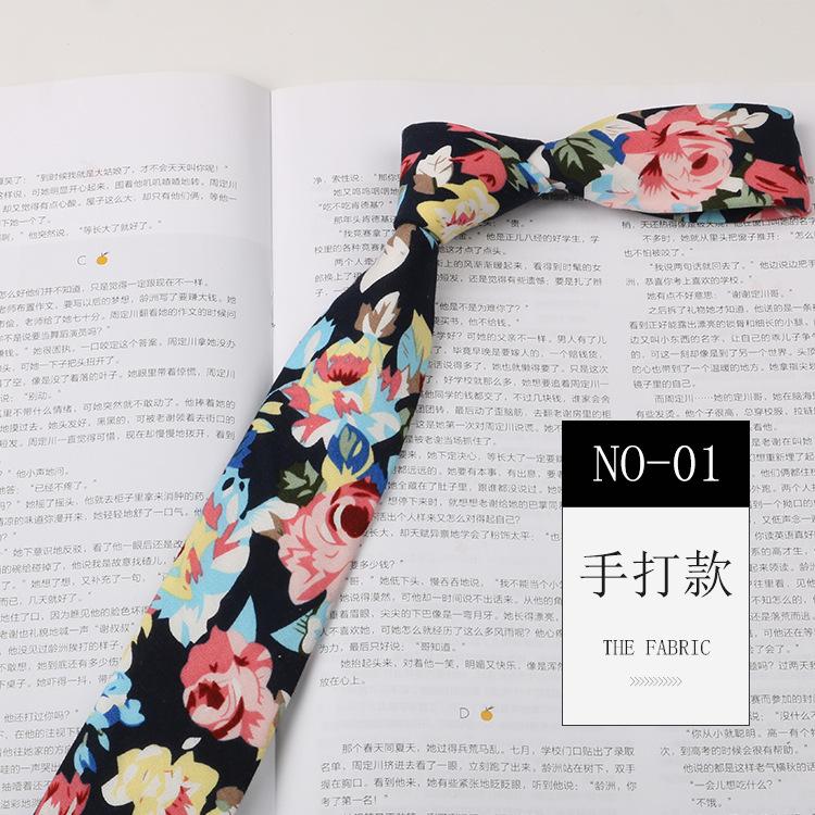 Floral Tie Men'S Patterned Cotton Shirt Macaron Printed Narrow Edition 6Cm Hand Tie Korean Casual Women'S Tie
