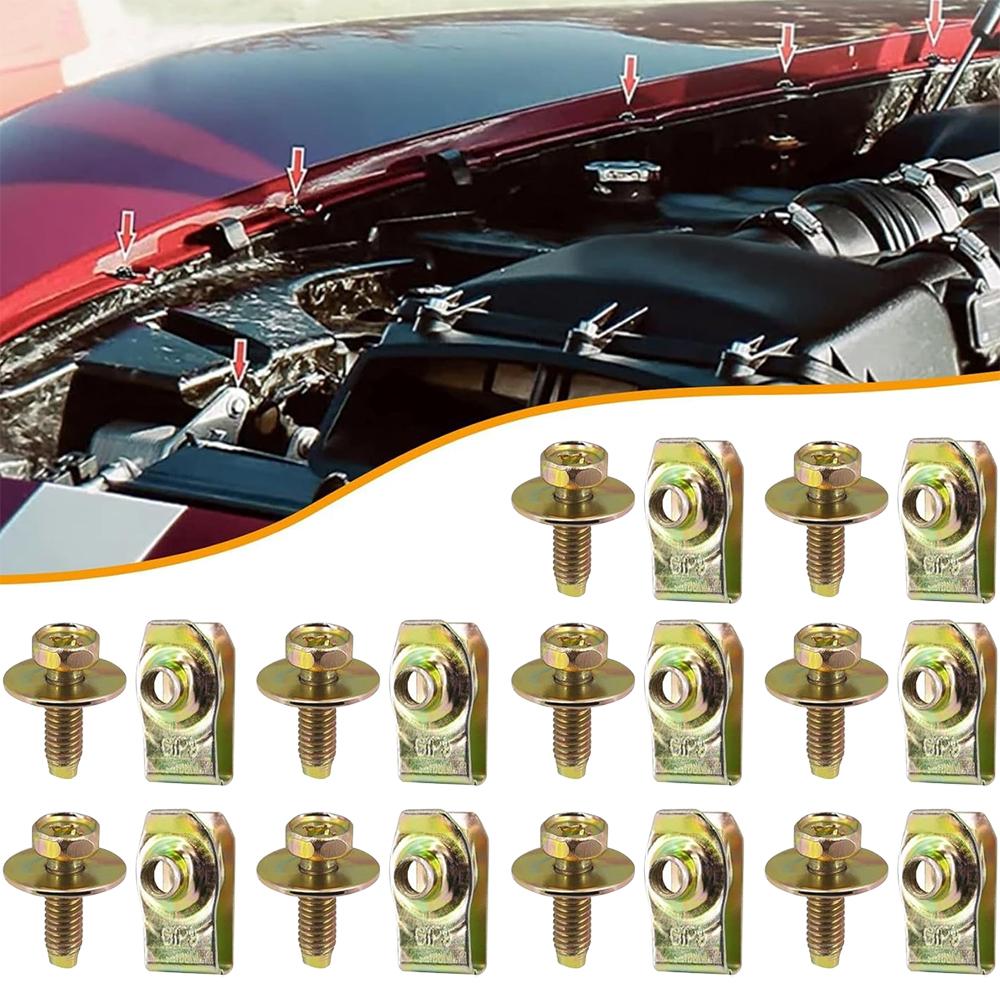 

Золотистые болты и зажимы U-образной гайки M6 Крышка двигателя Поддон для защиты от брызг Бампер Фиксатор подкрылка Крепеж Заклепочные винты