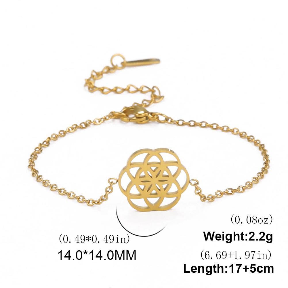 Flower of Life Charm Bracelets Stainless Steel Sacred Geometry Mandala Bracelets Amulet Jewelry for Women Wedding Gifts