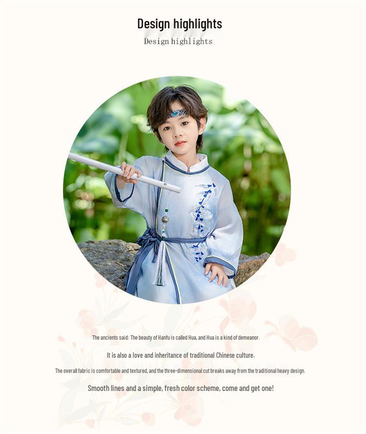 Herbst Kinder Hanfu: Antikes Tang-Stil Langarm Jungen-Gewand-Set