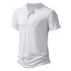 Mens Casual Solid Color Henley Collar Short Sleeve T Shirt