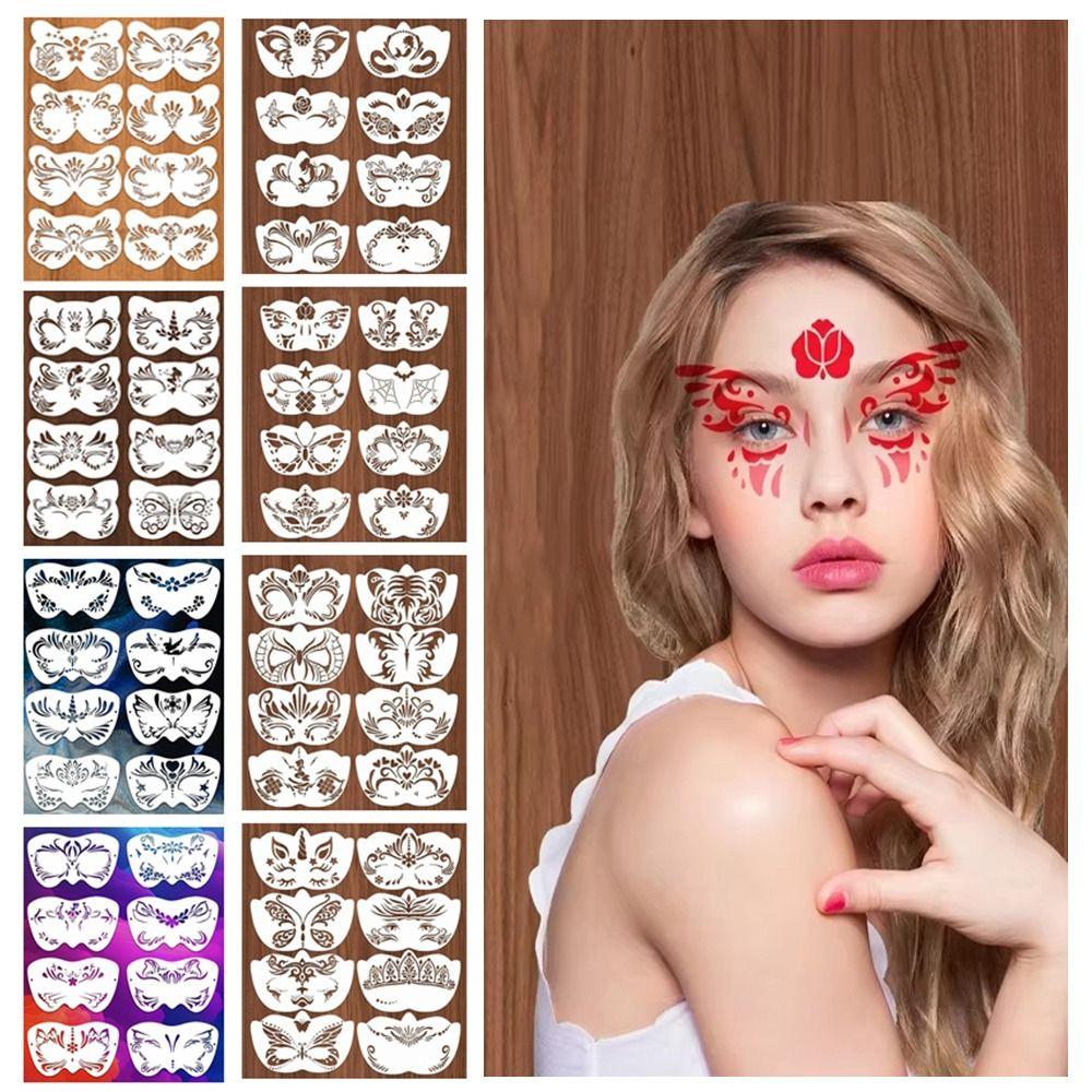 8Pcs Face Tattoo Face Painting Stencils Hollowed DIY Makeup Tools Face Paint Templates Adults Kids
