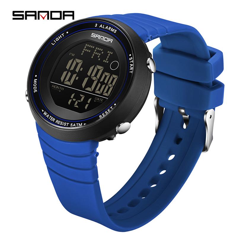 Sanda Large Dial Luminous Waterproof Sports Watch with Multi-function Alarm for Students