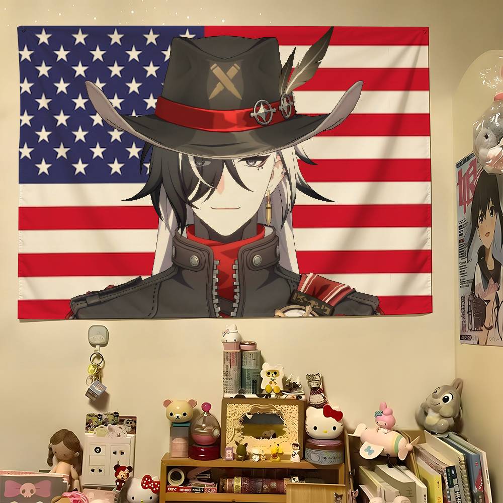 1pc Boothill Anime Tapestry Colorful Hippie Psychedelic Bar Living Room Study Bedroom Dorm Decor Aesthetic