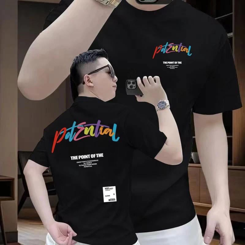 

Men s Plus Size Printed Summer T-shirt - 260g Cotton, Short Sleeve, Round Neck, Street Style, Casual. M