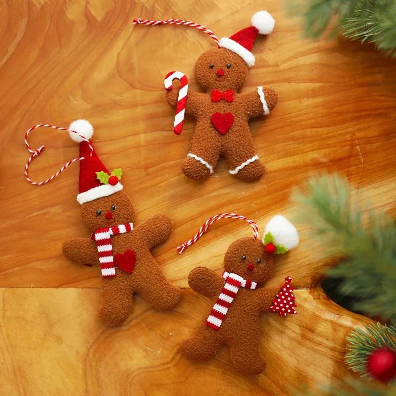 3Pcs Christmas Fuzzy Gingerbread Man Dolls – Xmas Tree Hanging Ornaments New Year Kids' Gift Festive Home Christmas Decorations