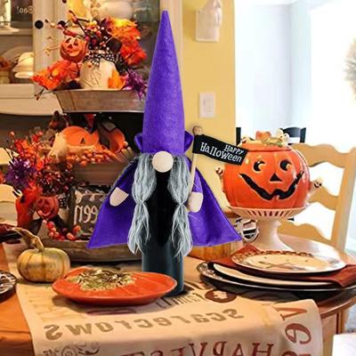 Halloweenský obal na láhev vína Dekorace Černá čarodějnice, Dekorace obalu na láhev vína Dárek Stolní dekorace