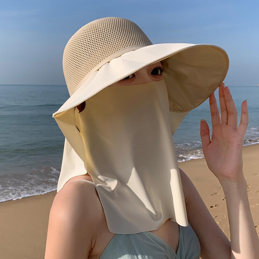 Sun hat lady big eaves sun protection bucket hat face mask hiking sun hat neck protection UV protection