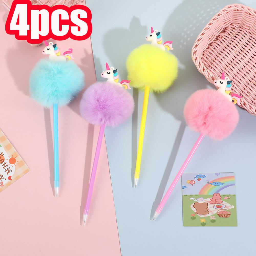 8Pcs Cartoon Unicorn Hairball Pen Cute Writing Ballpoint Pen Stationery Gift Pen Comfortable Grip Stationery School Office Supplies Student