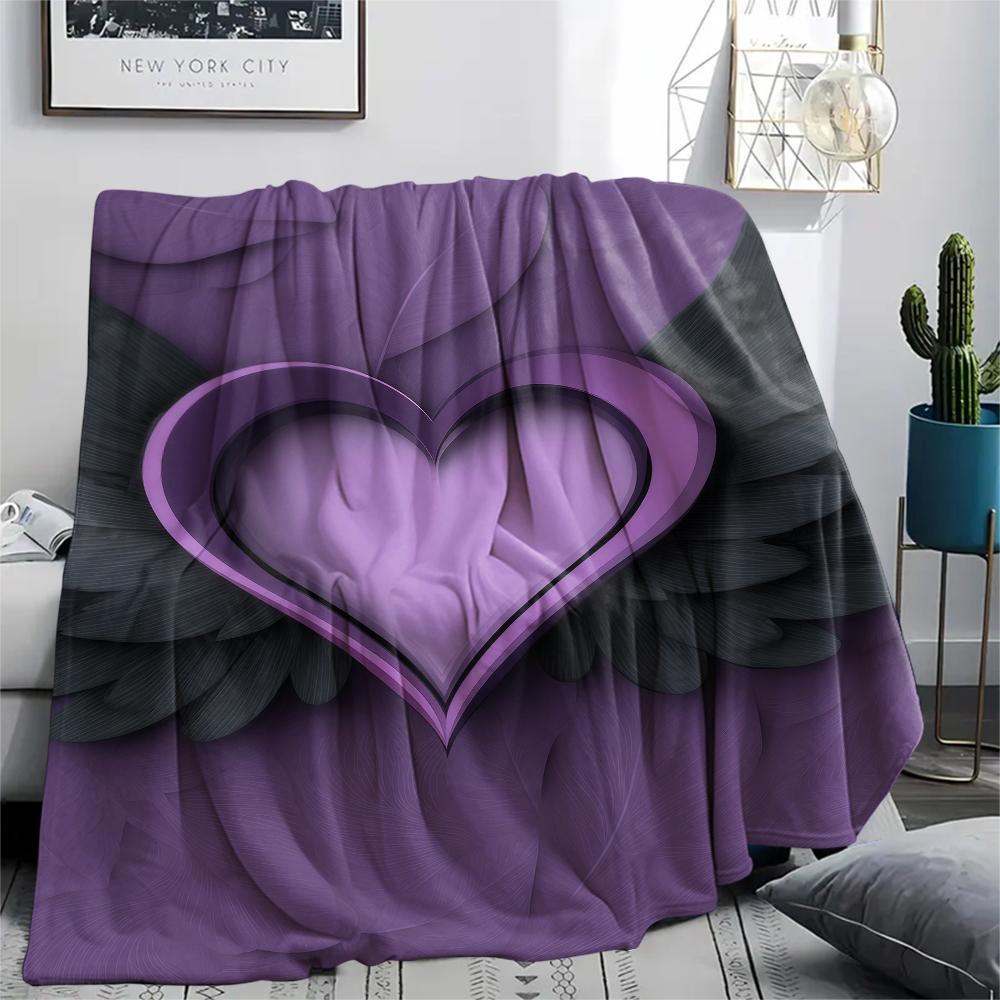 purple heart Print Flannel Blanket,High quality Comfortable for All Seasons,Home Decor,Warmth and Comfort,Perfect for Christmas Gifts