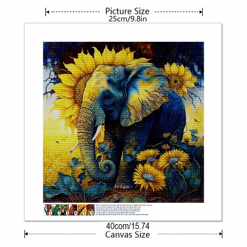 New Arrival 5D DIY Full Circle Diamond Painting "Sunflowers and Elephants" Embroidery Cross Stitch Home Decor Gift