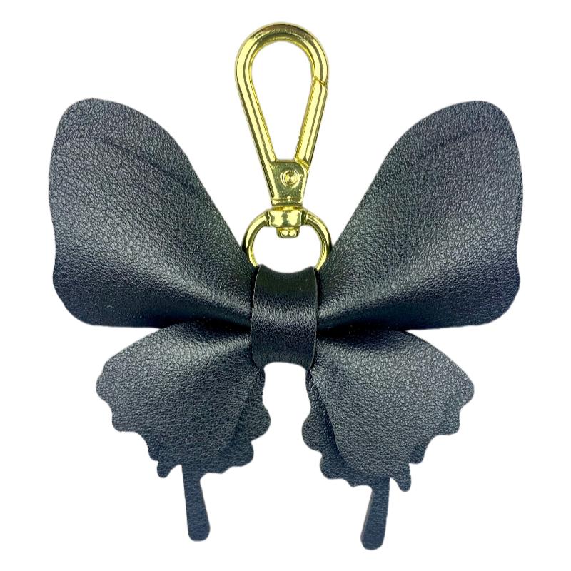 Handcrafted Elegant Butterfly Leather Keychain Double-Layer Wing Design with Premium Light Gold Hook Bag Charm Gift Accessory