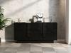 Wohnzimmer Sideboard (35 x 160 x 60 cm), Schrank mit 3 Türen, Hochglanz-Stauraum, 6 Regalfächer, Breit, Schwarz, Spanplatte, Leicht zu reinigen