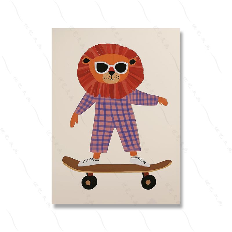 Funny Animals Cool Lion Dog Scooter Gorilla Skateboard Posters Prints Wall Art Canvas Nursery Pictures for Baby Kids Room Decor