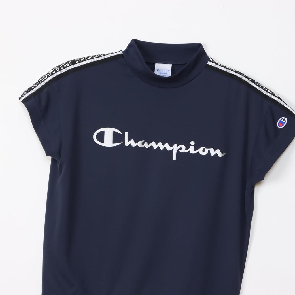 Short Antibacterial and Odor Quick UV Script Short Sleeve Mock Neck Navy [Champion] T-shirt, Sleeve, Resistant, Drying, Protection, Logo, Shirt,