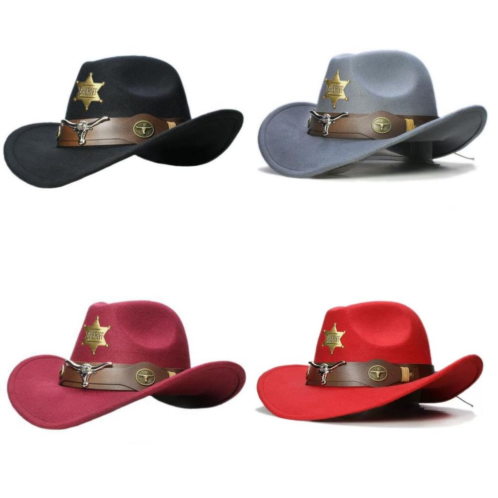 Vintage Cowhead Star Badge Western Cowboy Hat With Wide Brim For Adults And Kids